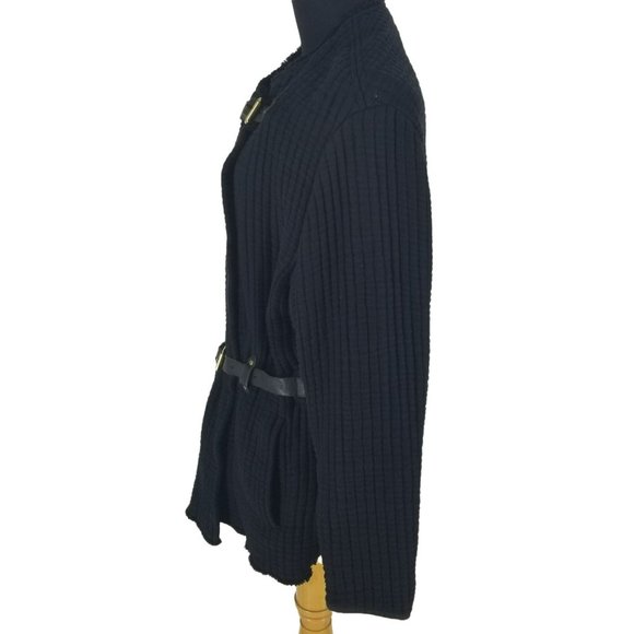 Isabel Marant Glasco Black Quilted Leather Belt Coat Size 40 Raw Hem Jacket - Picture 5 of 15